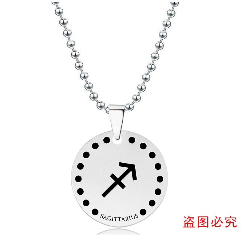 Wholesale Twelve Constellations Stainless Steel Round Pendant Christmas  Necklace
