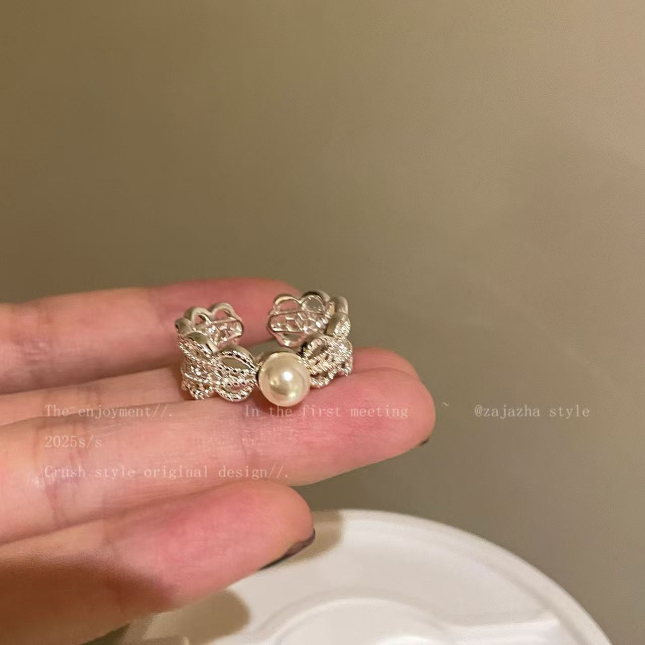 Wholesale Adjustable Lace Pearl Zircon Ring Women Star Moon Glacier Blue Design Open Ring Jewelry Gift Boutique Resale