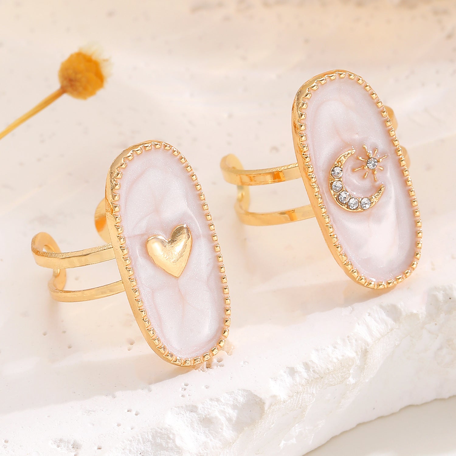 Wholesale Drip Oil Geometric Star Cross Moon Heart Open Ring Fashion Jewelry Accessory