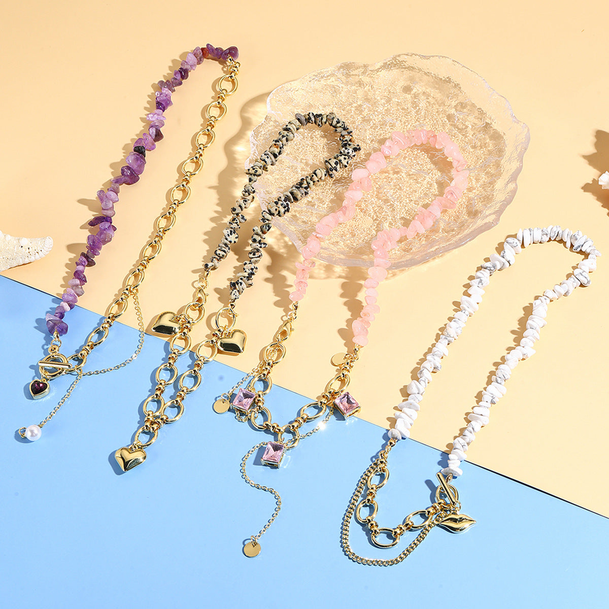 Wholesale High-End Clavicle Chain Niche Design Natural Stone Necklace Bracelet Earrings Accessories Women' s Summer Suit