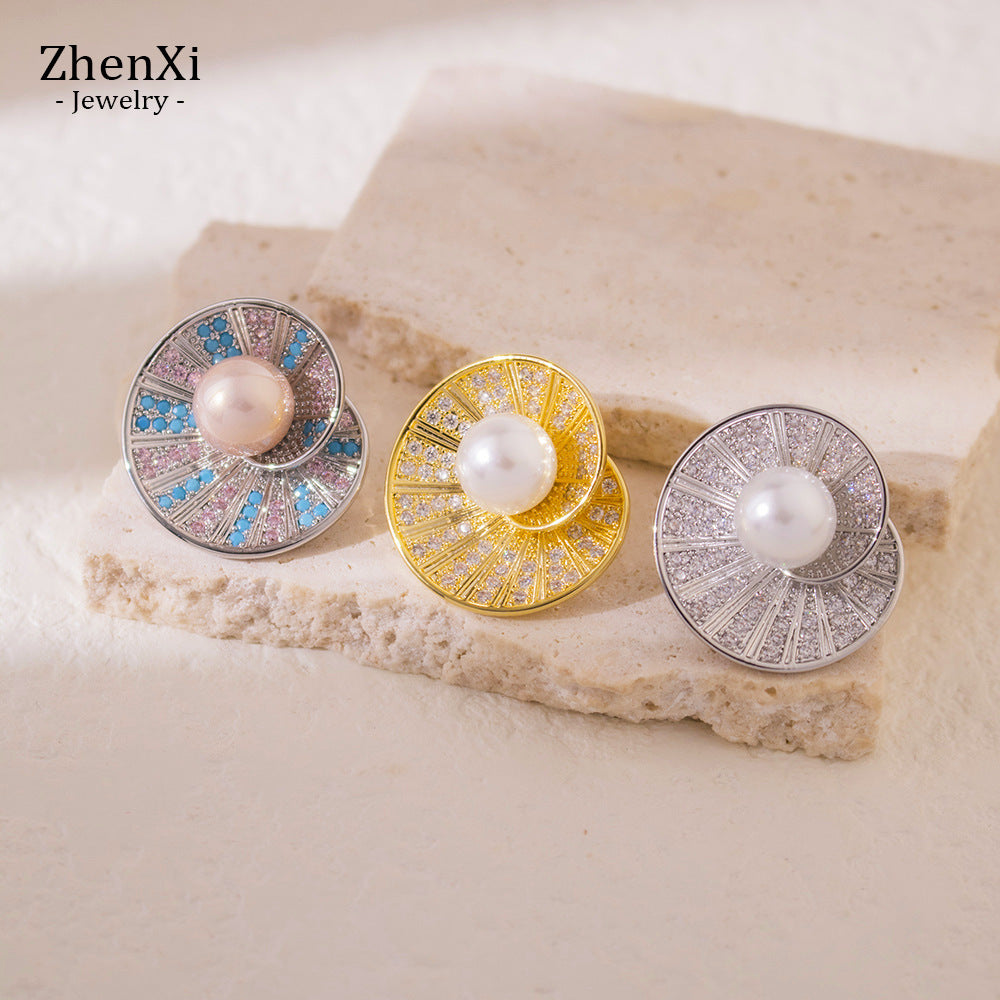 Wholesale Real Gold Electroplated  Conch Pearl Earrings