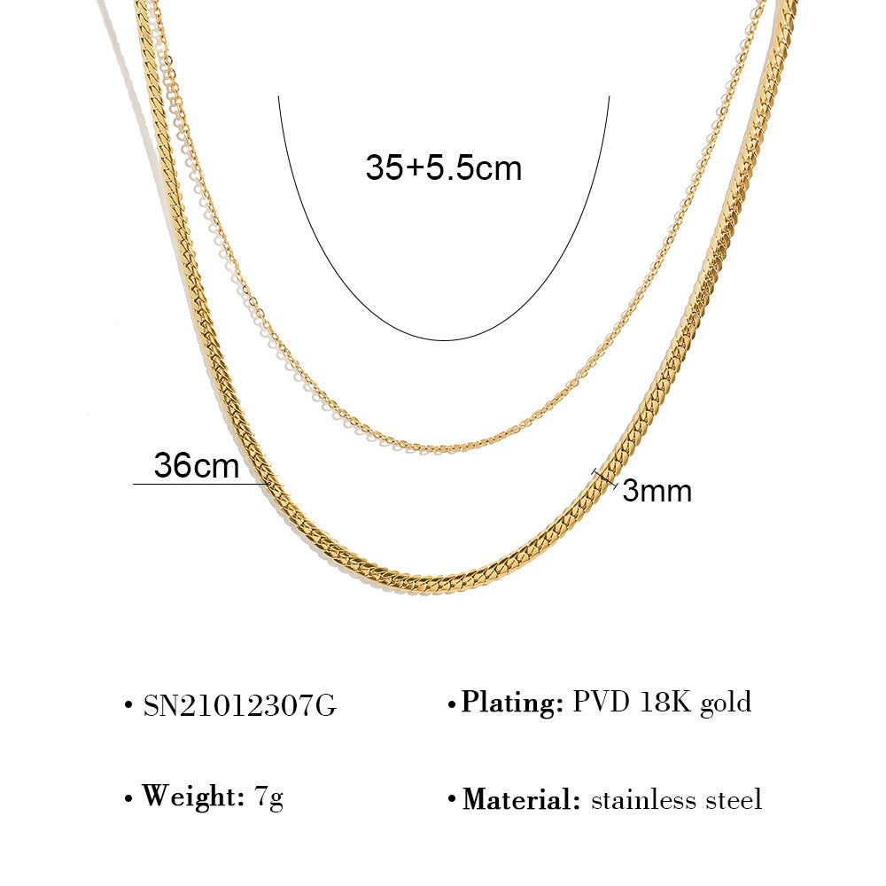 Wholesale Titanium Steel 18K Gold Plated Blade Chain Flat Snake Chain  Necklace