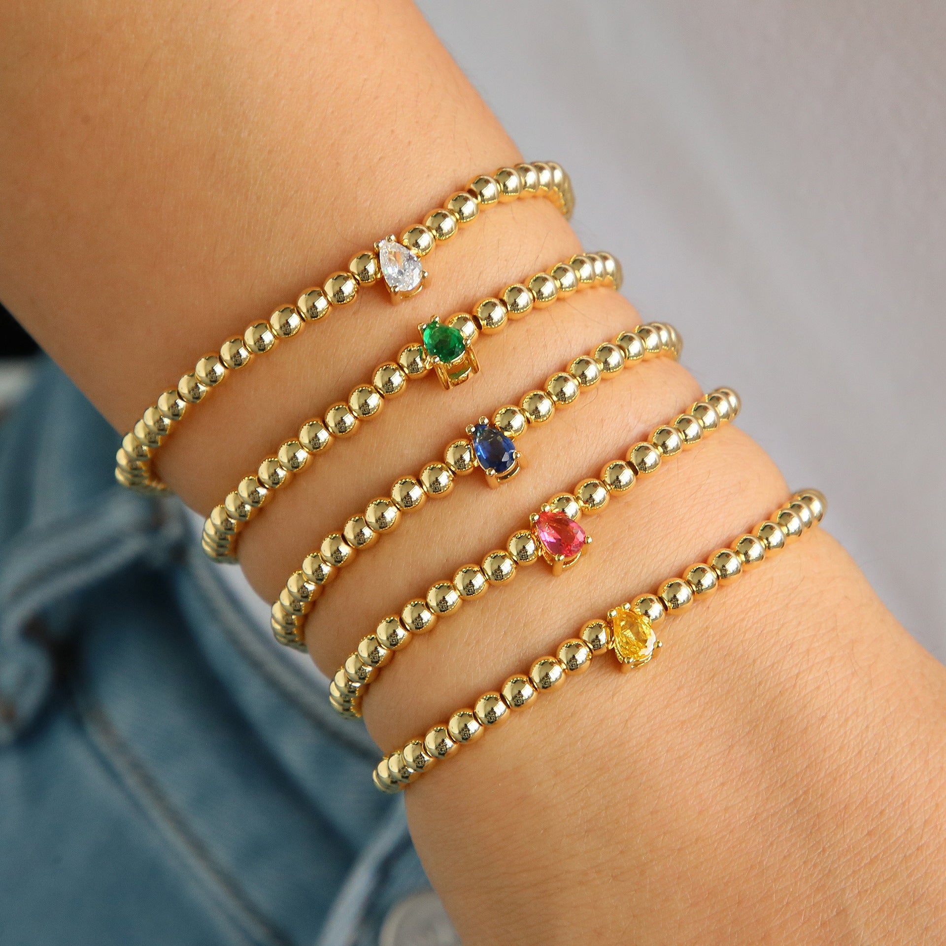 Wholesale  18k gold twelve birthstone December stone color water droplets zircon beaded  bracelet