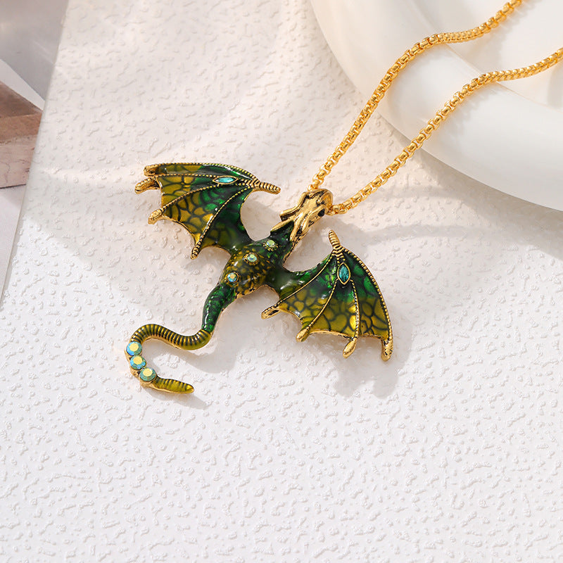 Wholesale  Retro Oil Dropping Cartoon Dragon Style Pendant Necklace