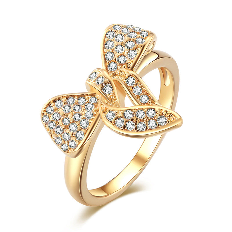 Wholesale Fashion Bow Rhinestone Ring,  Copper with Electroplated Finish,  Women' s Boutique Resale Jewelry Accessory