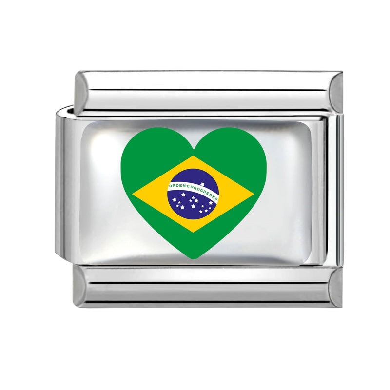 Wholesale Electroplated Stainless Steel Heart Italian Flag Charm DIY Bracelet Jewelry Accessory Boutique Resale