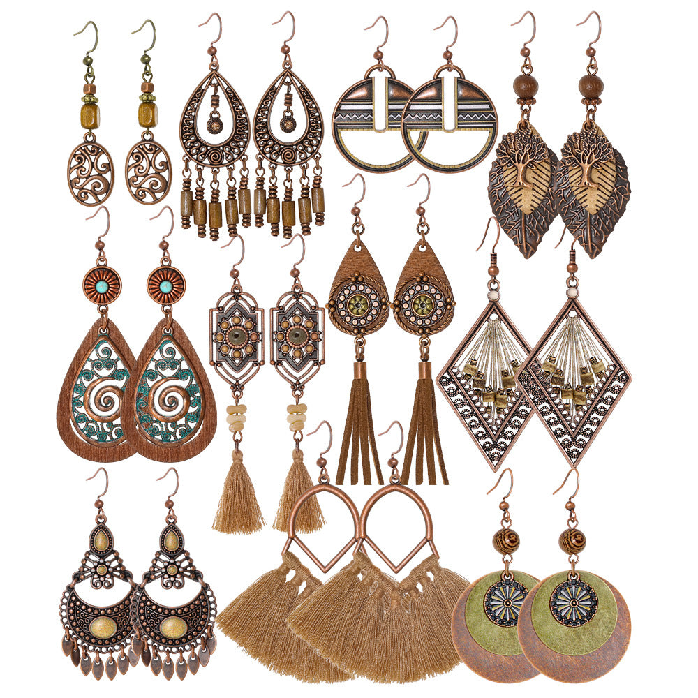 Wholesale Bohemian Geometric Tassel Earrings Set Trendy Jewelry Accessory for Gift