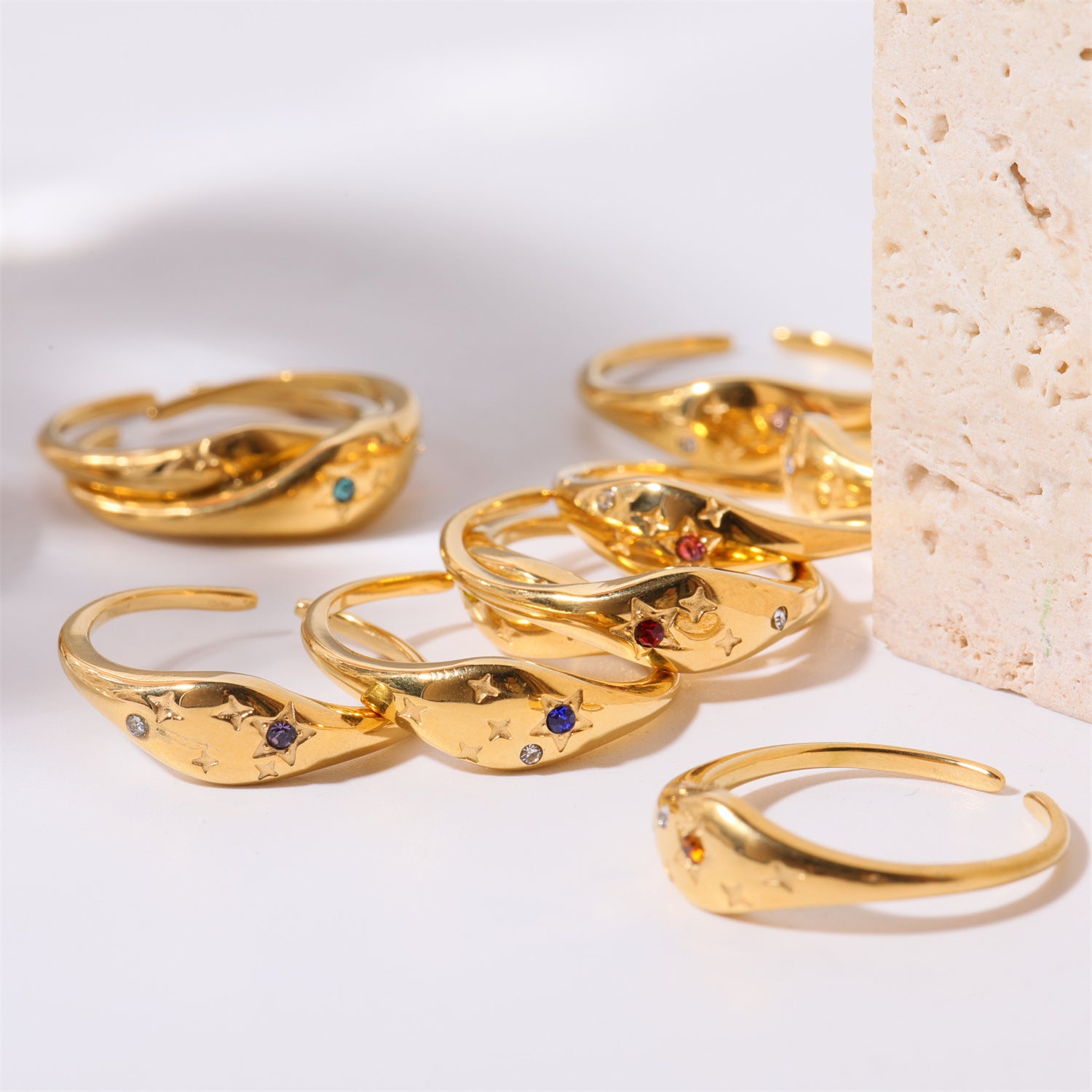 Wholesale 18k Gold Plated Star Zircon Titanium Steel Zodiac Sign Ring