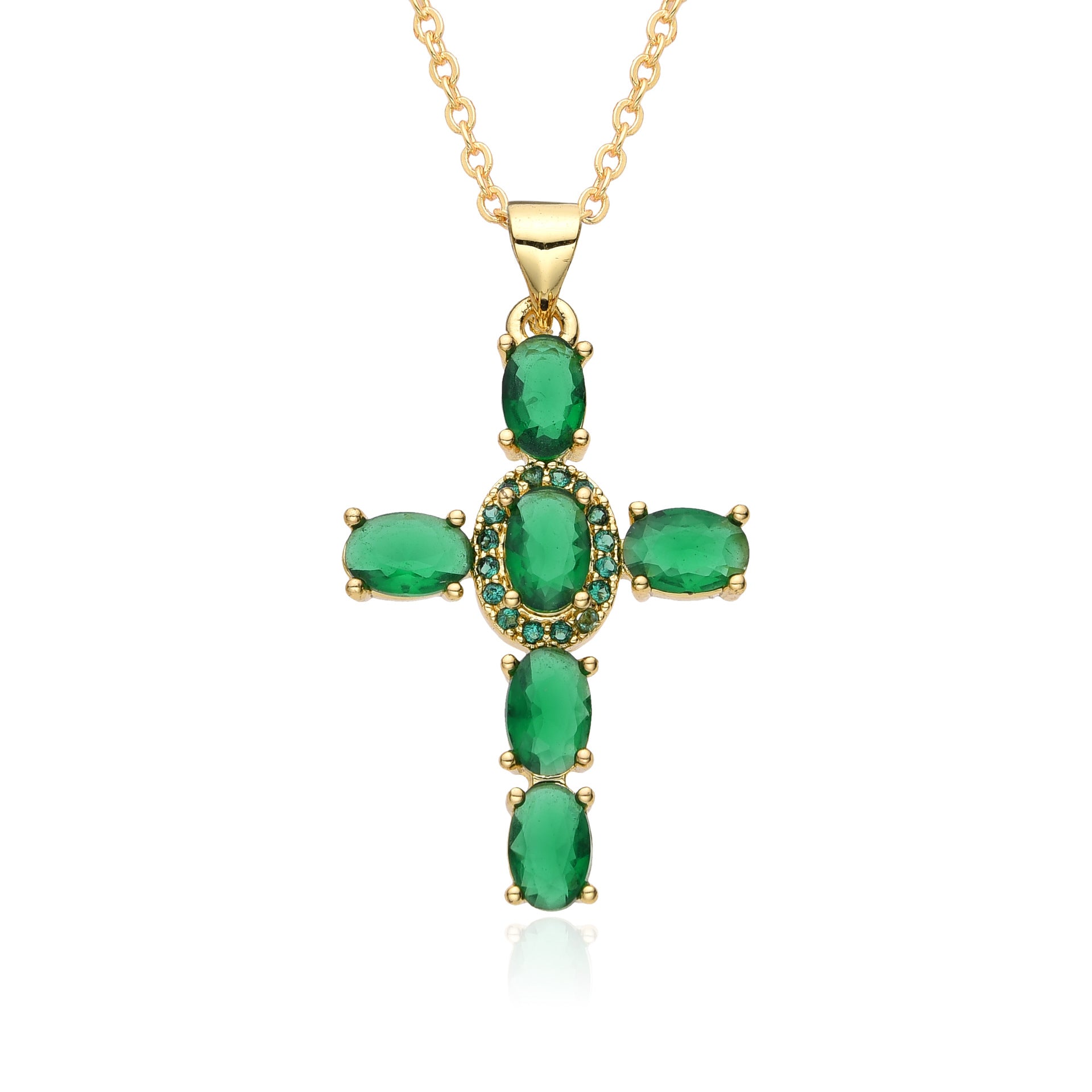 Wholesale  micro inlaid zircon necklace multi-color cross pendant hip hop necklace