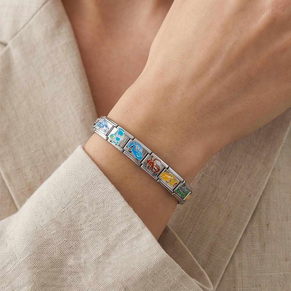 Wholesale Cartoon Car Design Stainless Steel Italian Modular Bracelet DIY Jewelry Accessory Gift Boutique