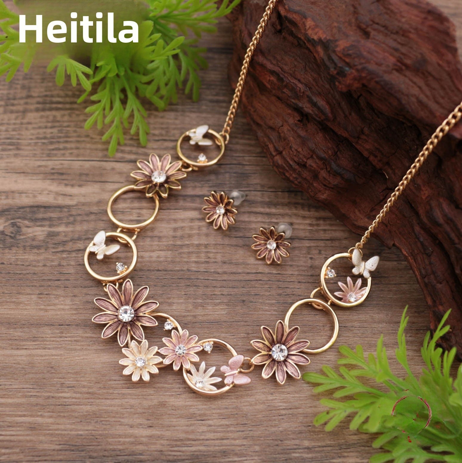 Wholesale  Rhinestone Small Daisy Earrings Necklace