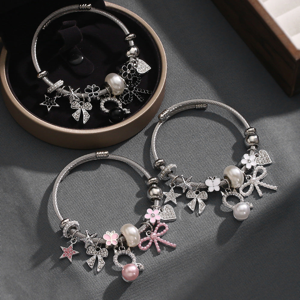 Wholesale Zinc Alloy Pink Pearl Cat Cartoon Bracelet Fashion Jewelry Accessory For Everyday Wear