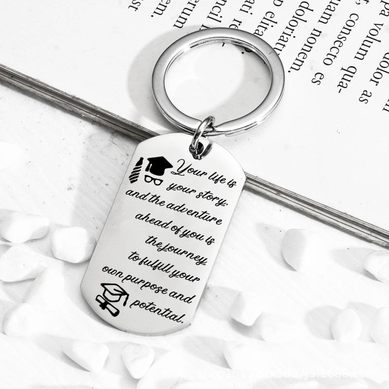 Wholesale Stainless Steel Keychain Engraved Graduation Season Doctoral Hat Commemorative Gift Ornaments ACC-KC-Chenz006