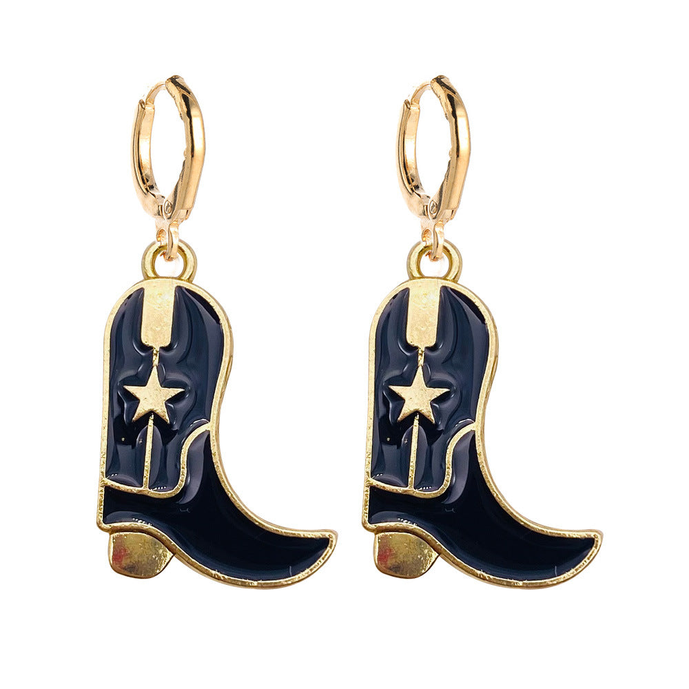 Wholesale Vintage Cowboy Boots Earrings Alloy Oil Drop Pendant ACC-ES-Cheny004