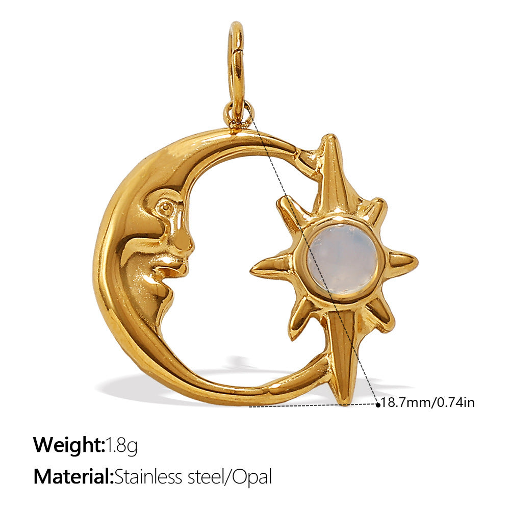 Wholesale Diamond-Encrusted Star and Moon Titanium Steel Pendant Accessories