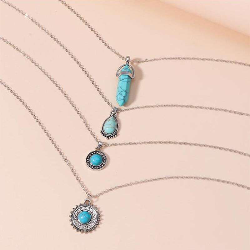 Wholesale Retro Bohemian Turquoise 4-Layer Necklace Set - Fashion Jewelry Accessory for Gift or Boutique Resale