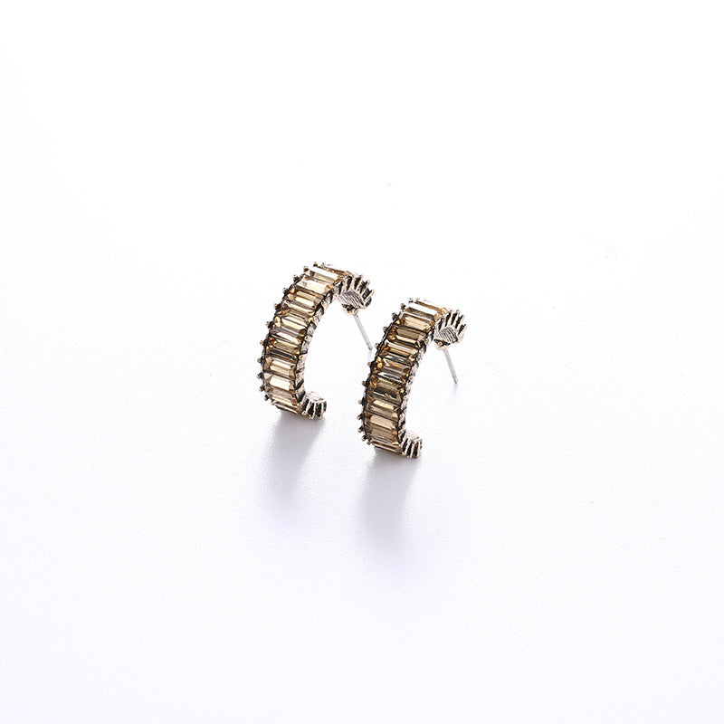 Wholesale  Crystal Diamond C- shaped earrings geometric semi-circular earrings