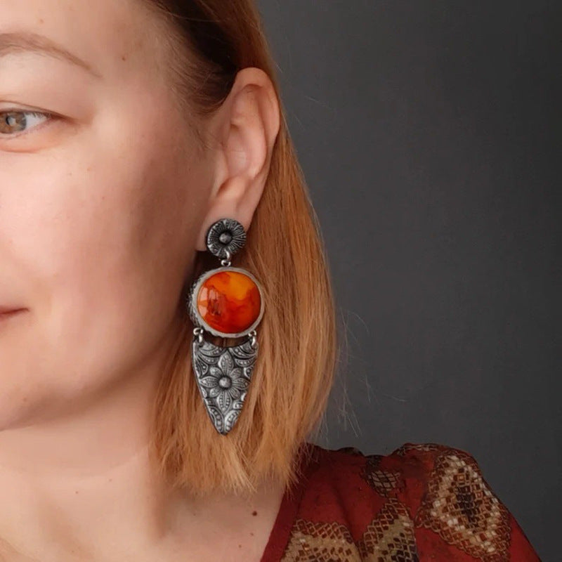 Wholesale Ethnic Style Metal Carved Long Earrings