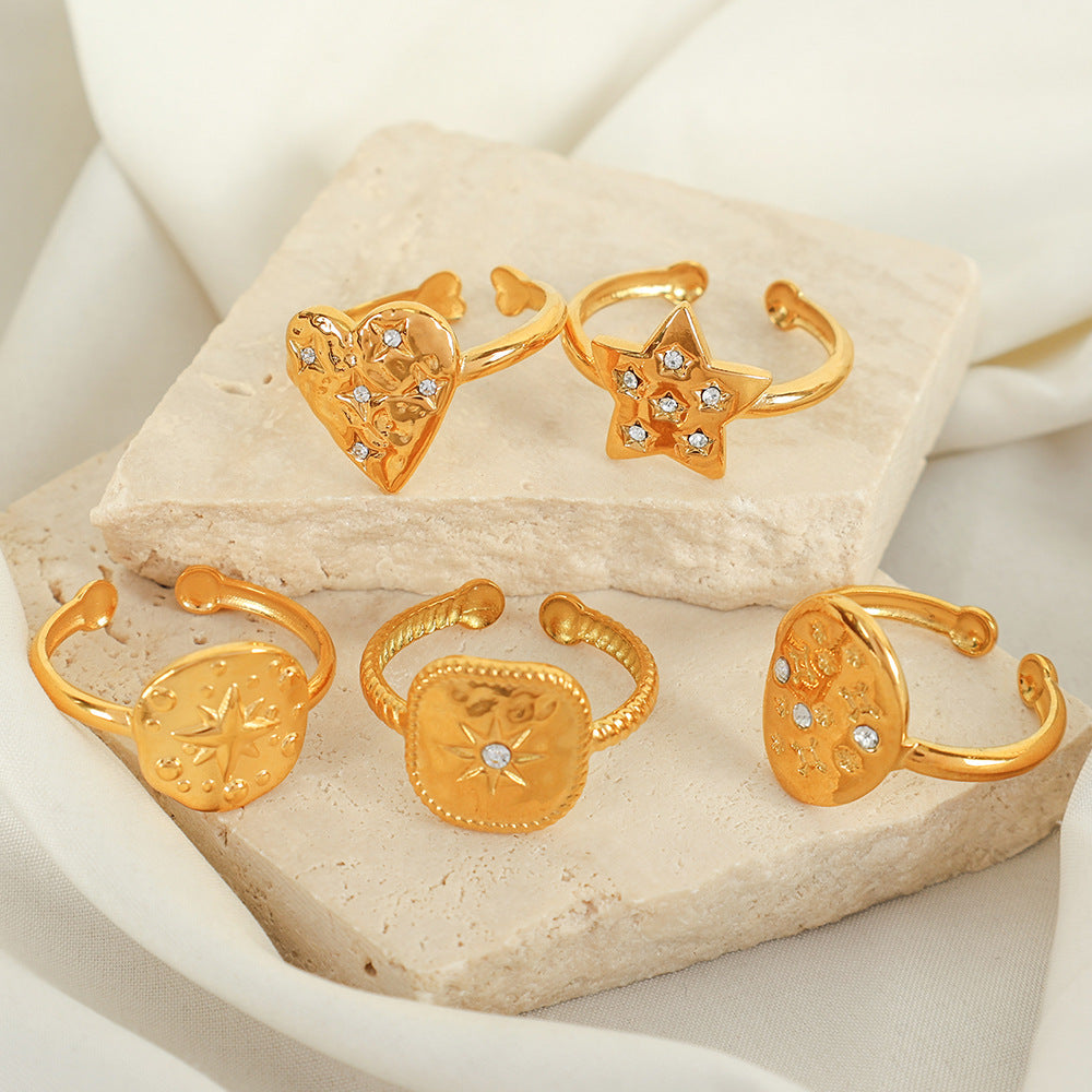 Wholesale luxury fashion niche fine throw geometric women' s ring geometric diamond titanium steel gold plated open ring