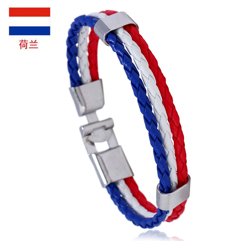 Wholesale Faux Leather Brazil Flag Color Bracelet - Unisex Fashion Accessory Gift