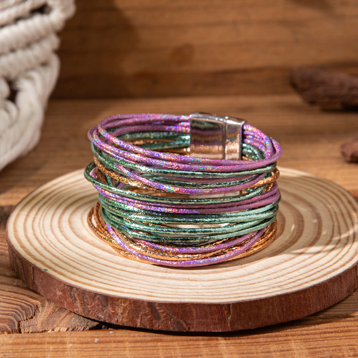 Wholesale Colorful Thin Circle Stacked PU Bracelet