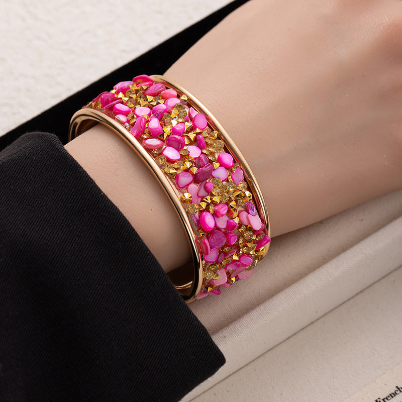Wholesale European Style Color Gravel Open Bracelet Sparkly Fashion Jewelry Accessory Gift