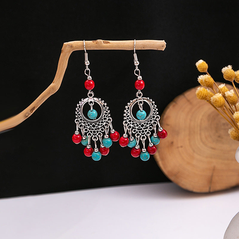 Wholesale Alloy Drop Earrings,  Red Tassel Bohemian Style,  Boutique Resale Jewelry Accessory