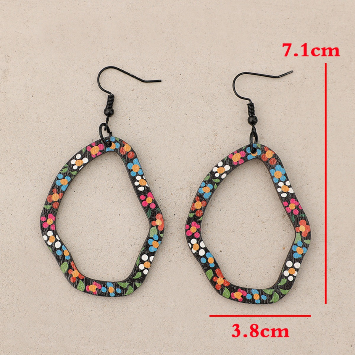Wholesale Bohemian Style European and American Retro Asymmetrical Geometric Printing Fresh Flower Wooden Earrings Women' s Earrings