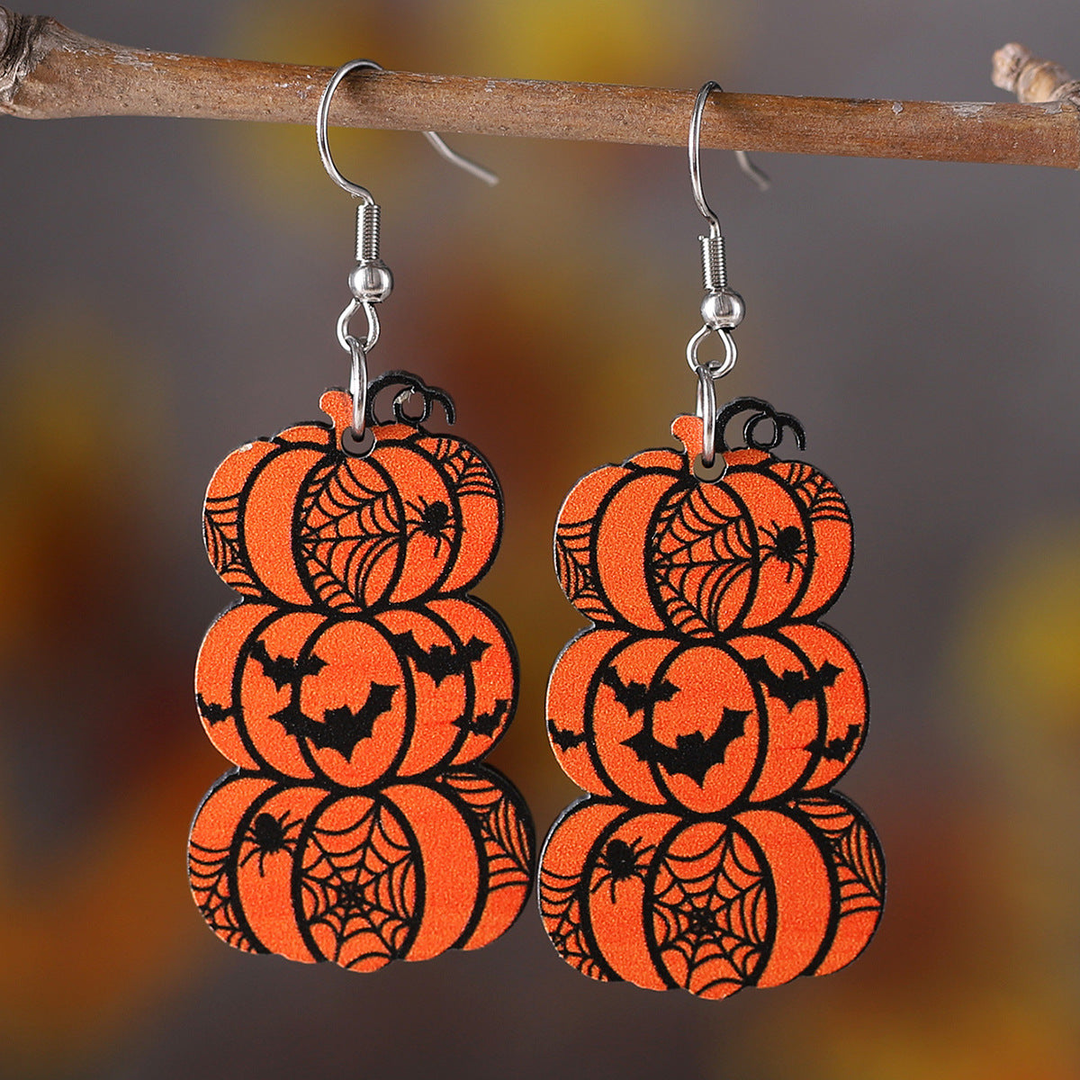 Wholesale Halloween Bat Ghost Face Pumpkin Gothic Style Wood Pendant Earrings ACC-ES-ChuLian055