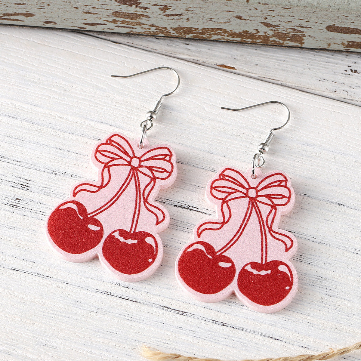 Wholesale Bow cherry acrylic drop earrings