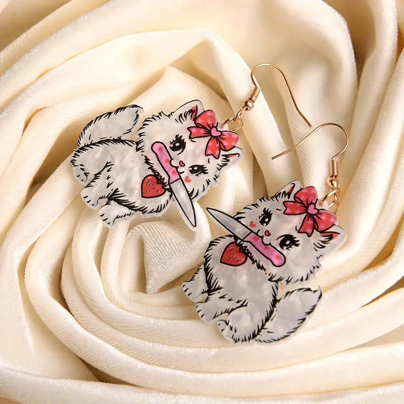 Großhandel Cartoon Cat Bogen -Acrylohrringe