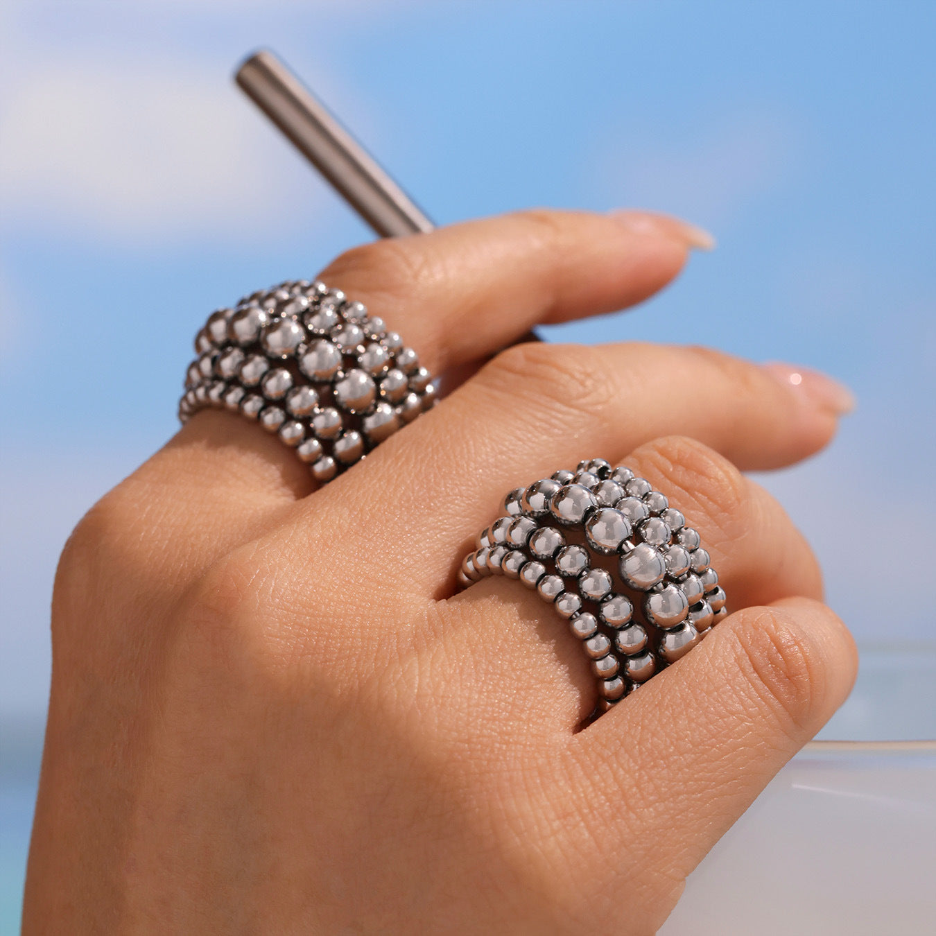 Wholesale  Stainless Steel Bead 5-Layer Adjustable Ring