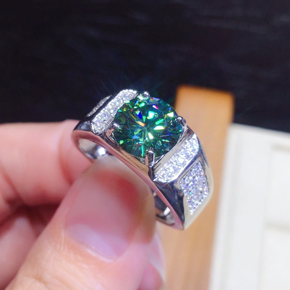 Wholesale Fashion Adjustable Open Ring Blue-Green Stone Geometric Shape Jewelry Accessory