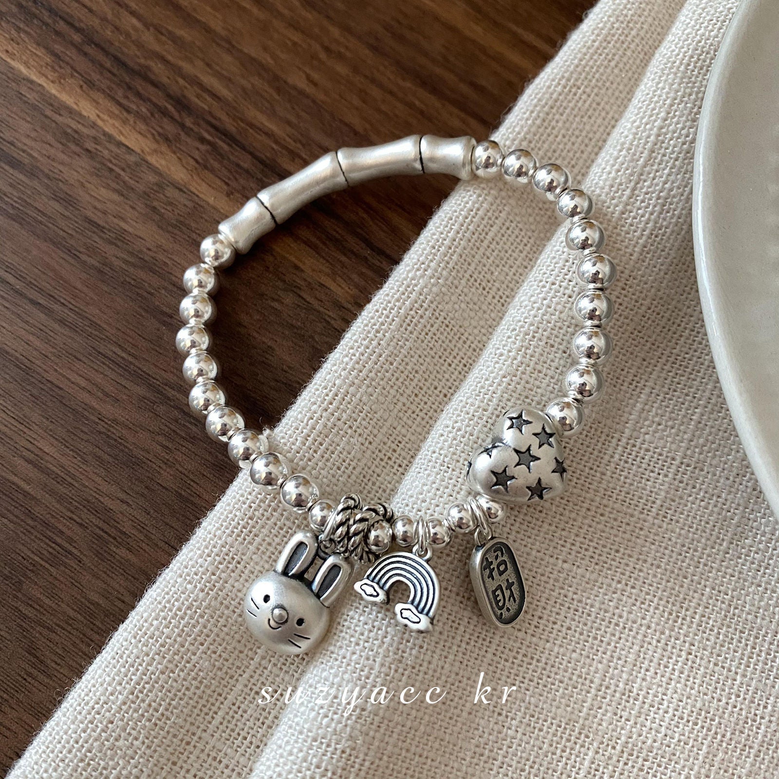 Wholesale  luxury  925 sterling silver beaded bamboo rabbit bracelet