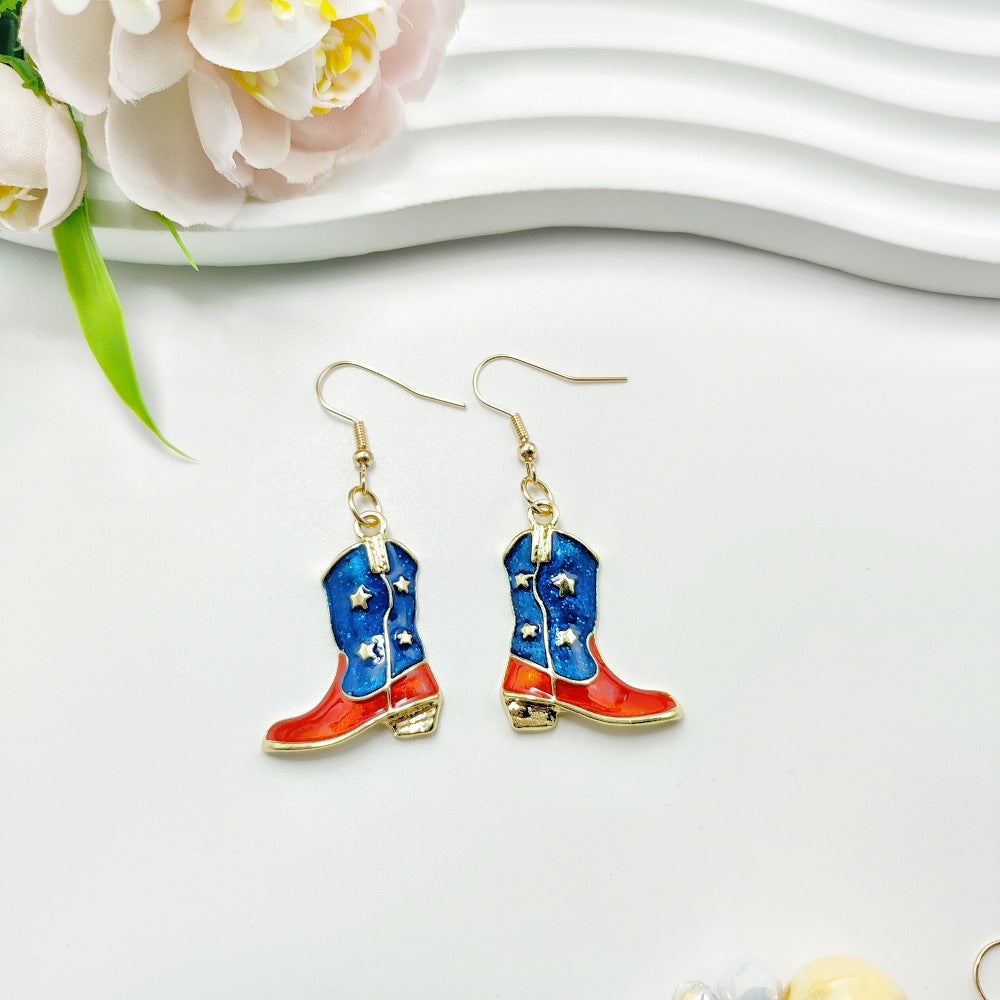 Wholesale American Independence Day USA Love Wings Zinc Alloy Earrings ACC-ES-Qiyu003