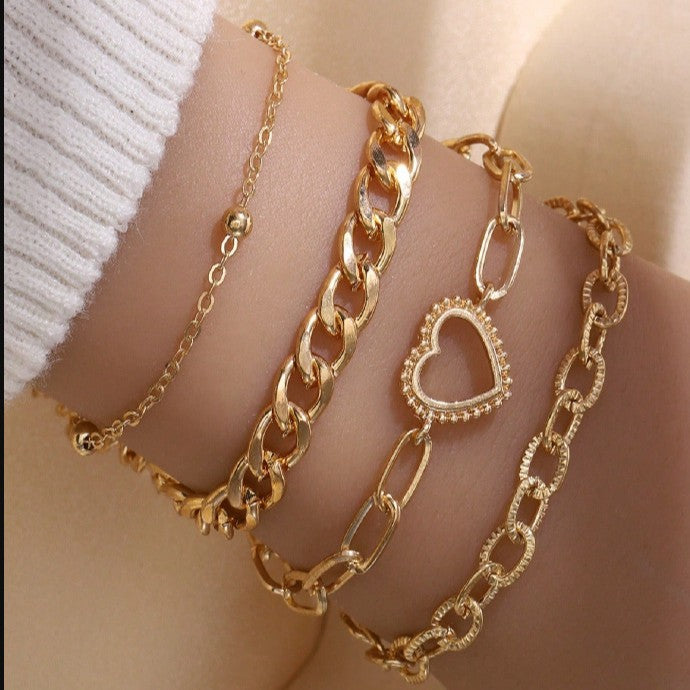Wholesale 4 Piece Gold Tone Cuban Chain Bracelet Set Unisex Trendy Jewelry Accessory For Everyday Wear And Boutique Resale