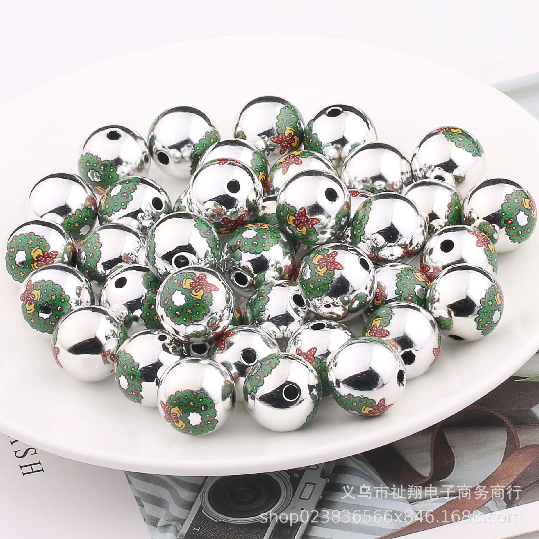 Wholesale 20pcs 16mm Christmas UV Color Printed Acrylic Round Beads DIY Bead Accessories ACC-BDS-ZhiXiang002