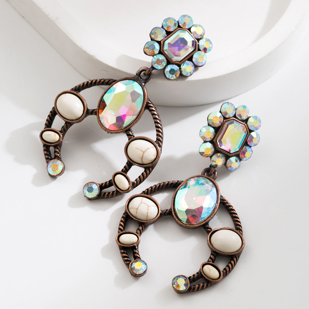 Wholesale Alloy Turquoise Geometric Drop Earrings Bohemian Style Fashion Accessory