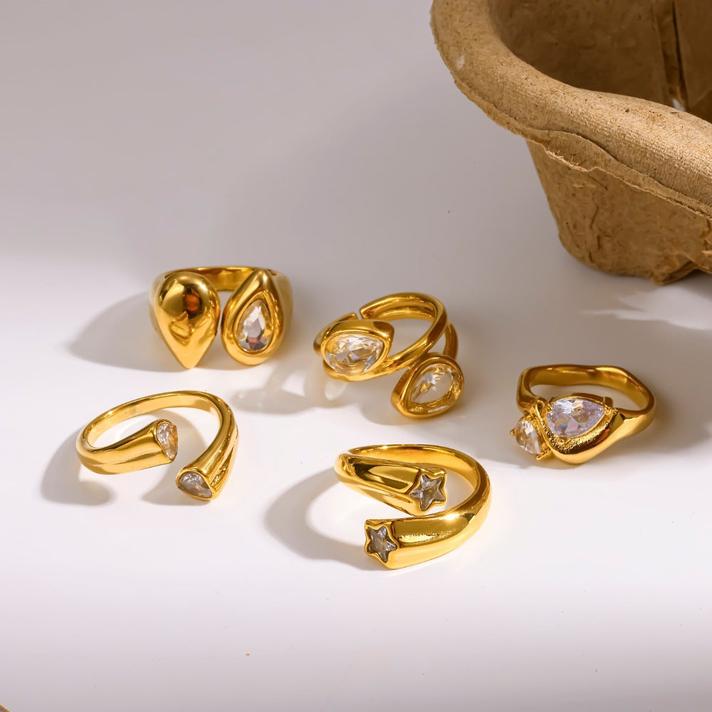 Wholesale Trendy Stackable Zircon Star Ring In Stainless Steel Fashion Jewelry Accessory Gift For Everyday Wear
