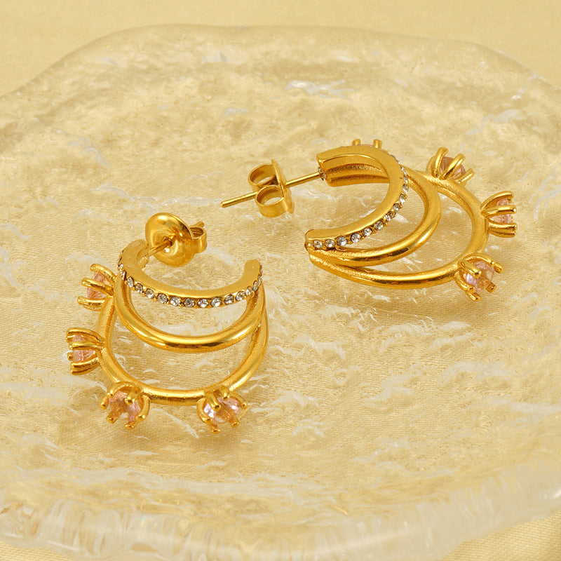 Wholesale  creative temperament inlaid zircon stainless steel non-fading earrings