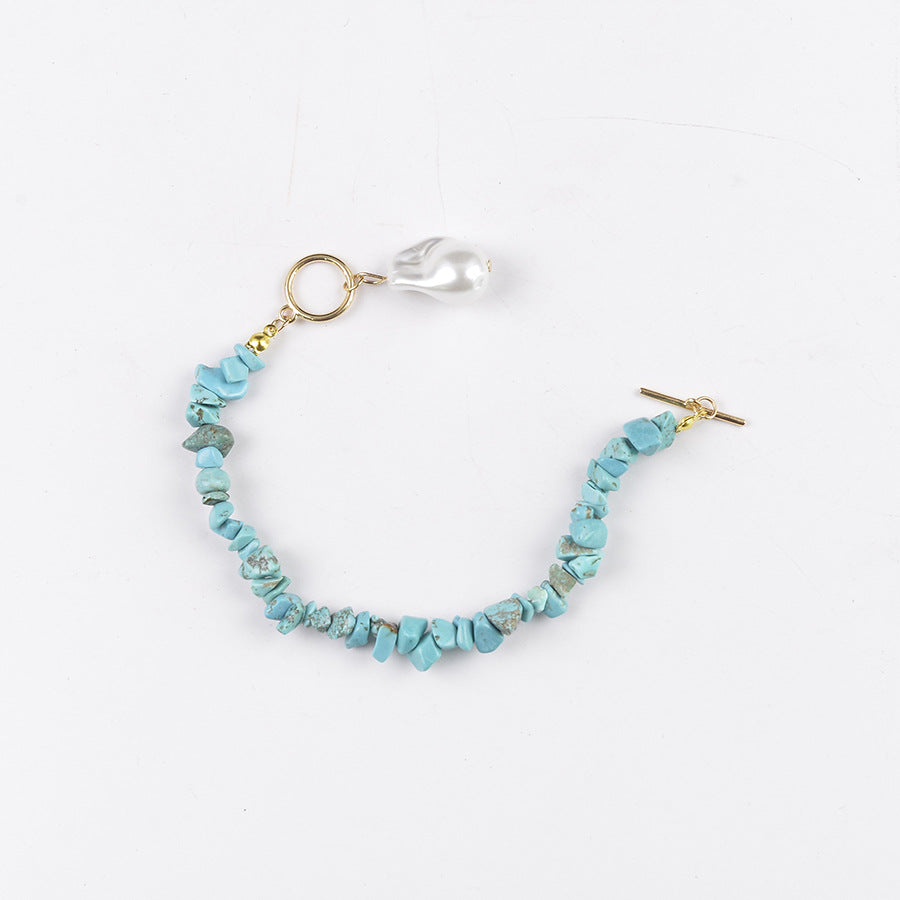Wholesale Retro Turquoise Pearl Necklace Asymmetrical Design Fashion Accessory Gift for Women