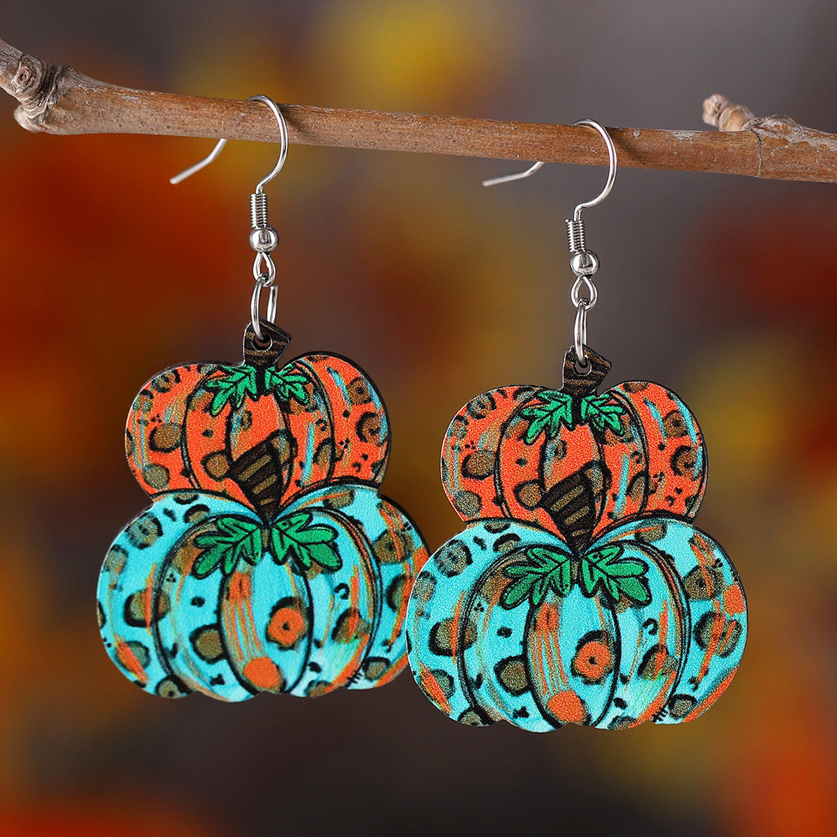 Wholesale Thanksgiving Autumn Harvest Leopard Pumpkin Pendant Earrings