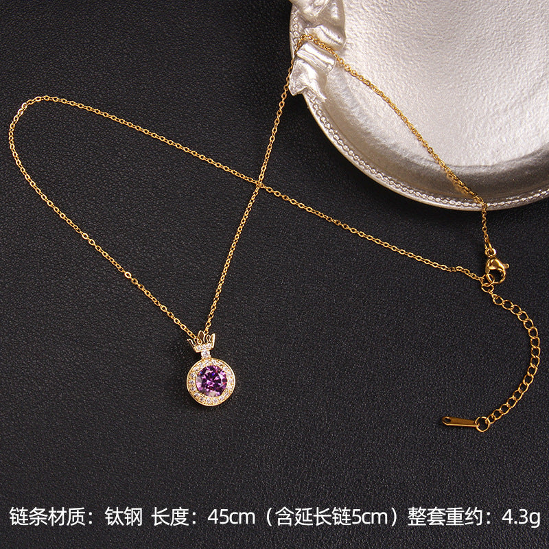 Wholesale Purple Zircon Necklace Love Purple Qi Donglai Pendant Heart Necklace ACC-NE-Rongc010