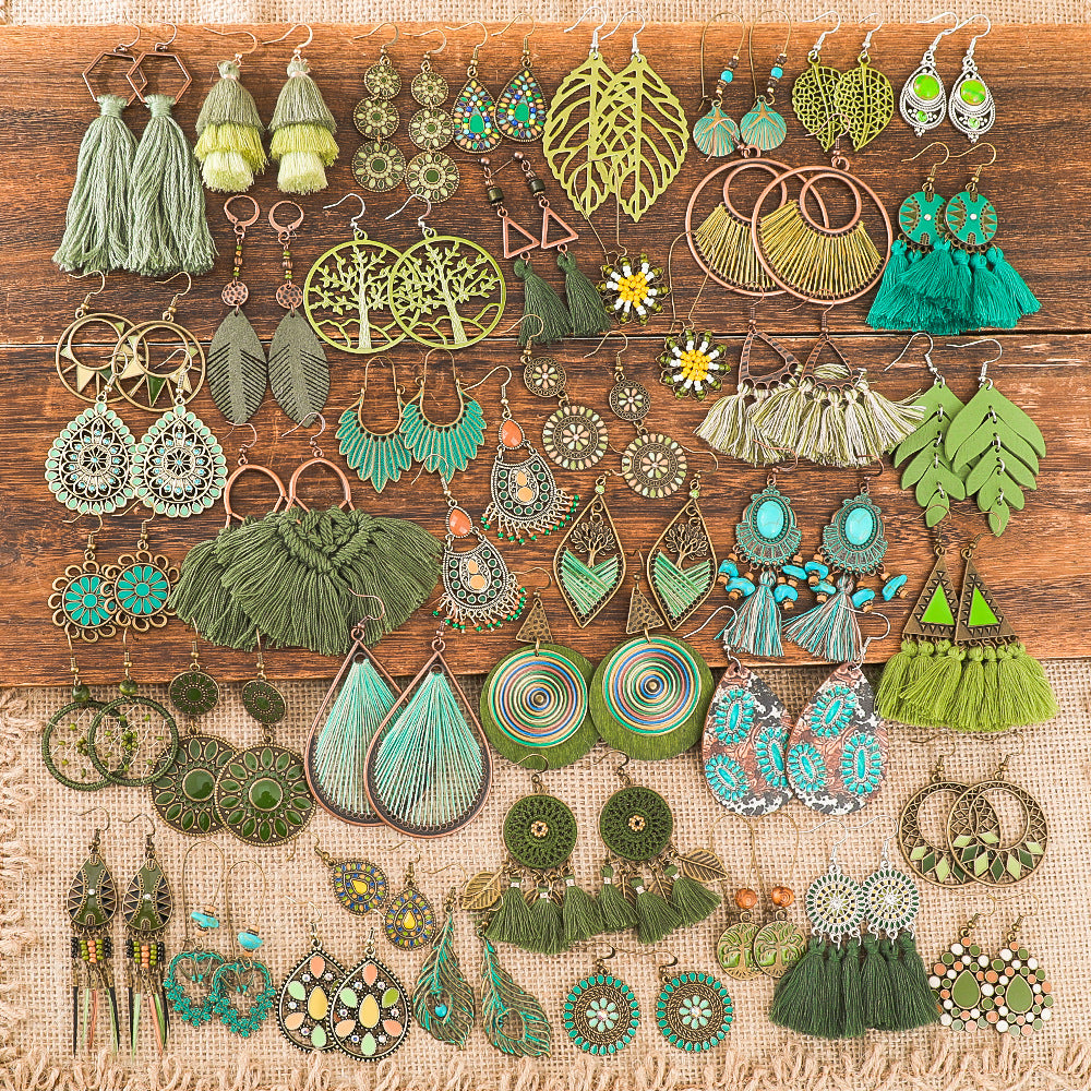Wholesale Bohemian Green Forest Earrings Set,  Zinc Alloy Ethnic Style