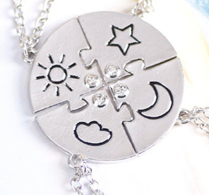 Wholesale star moon sun cloud four piece stitching good friend long necklace