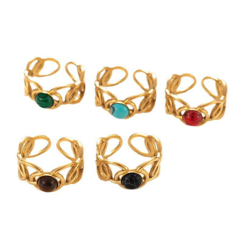 Wholesale  titanium steel light luxury   line wide  turquoise opening adjustable ring