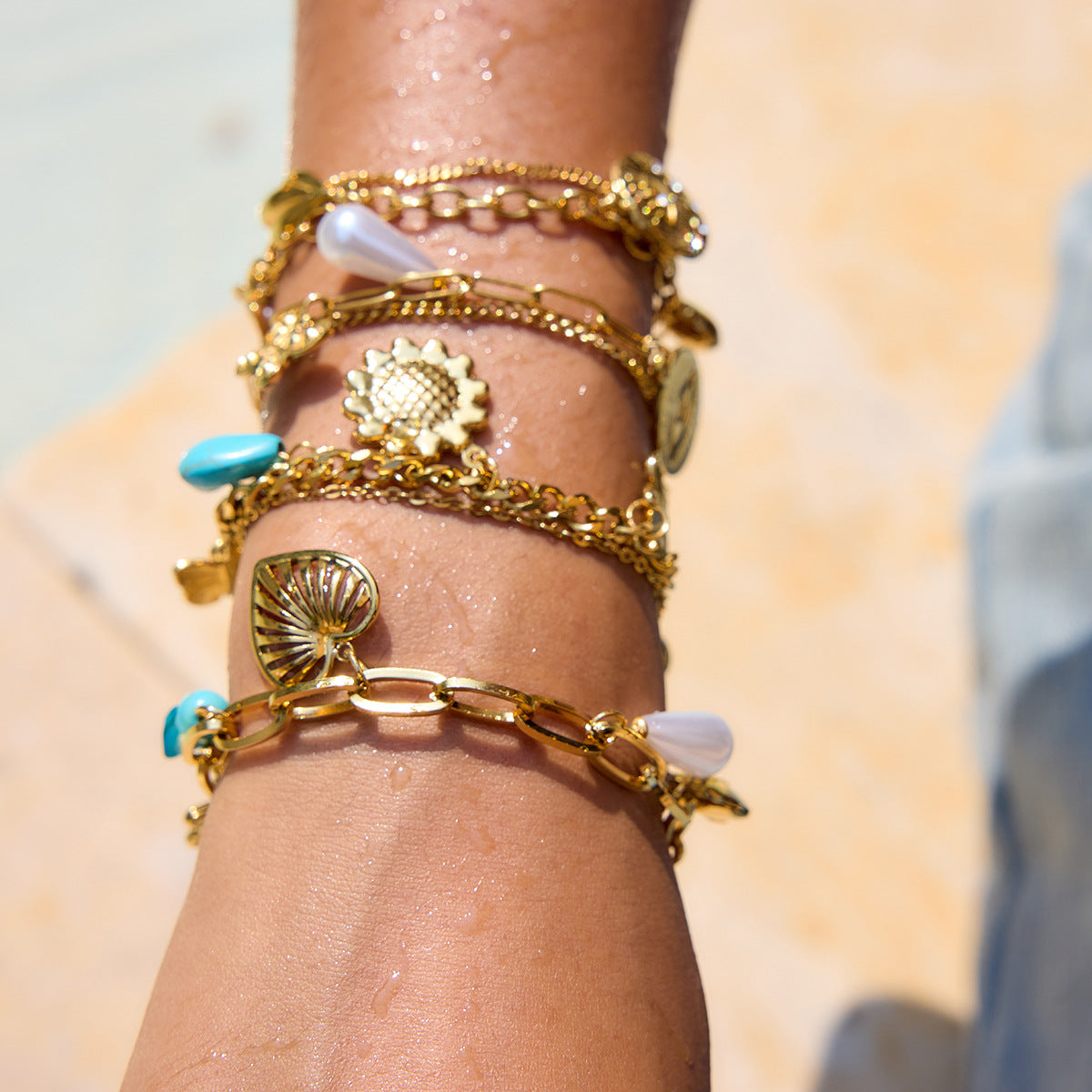 Wholesale  18K Gold Stainless Steel with Pearl Butterfly Drop-Shaped Pearl Bracelet