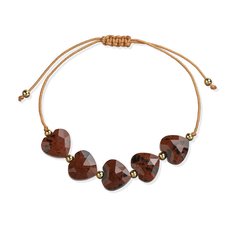 Wholesale Handmade INS Style Minimalist Woven Heart Bracelet Adjustable Copper With Tiger Eye Pink Crystal Green Aventurine Fashion Accessory Gift