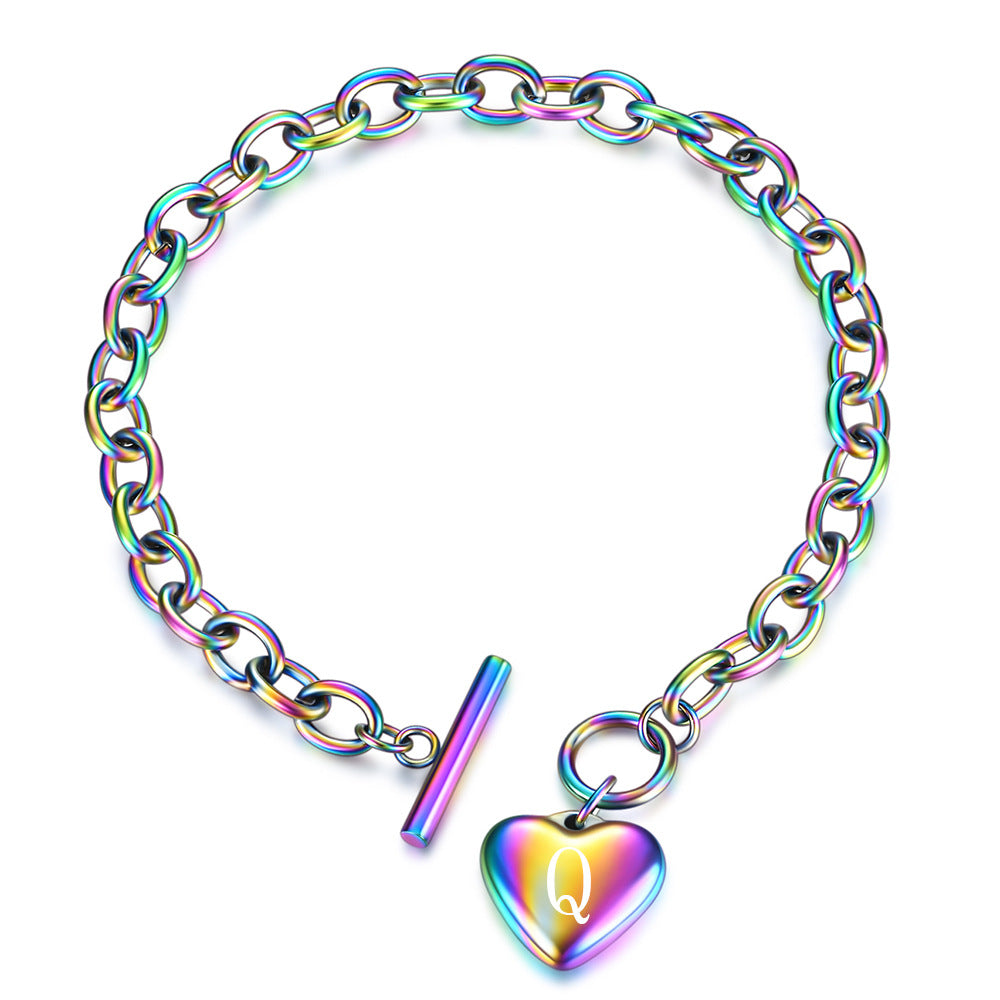 Wholesale Colored Stainless Steel 26 Letter Love Titanium Steel Pendant Bracelet ACC-BT-ZhongZhe007