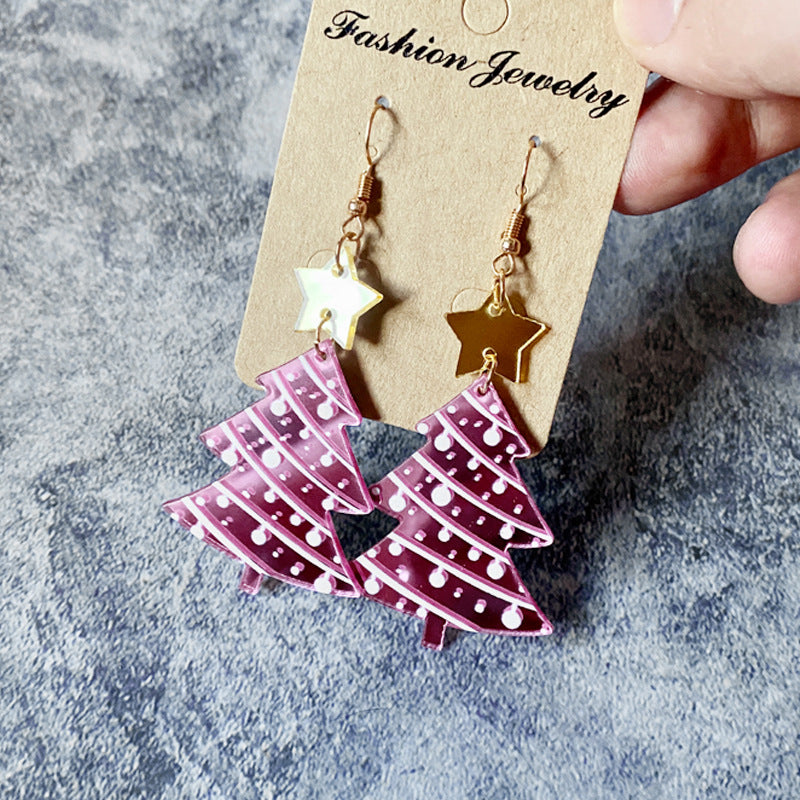 Wholesale Fashion Acrylic Christmas Tree Earrings Snowflake Leaf Design Party Jewelry Accessory Boutique Resale